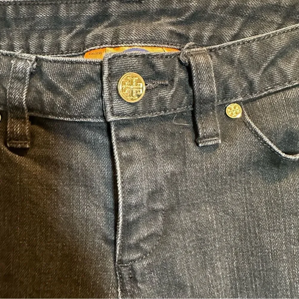 Tory Burch Super Skinny‎ Jeans Women's Size 25 Black Ankle Zip Denim Stretch